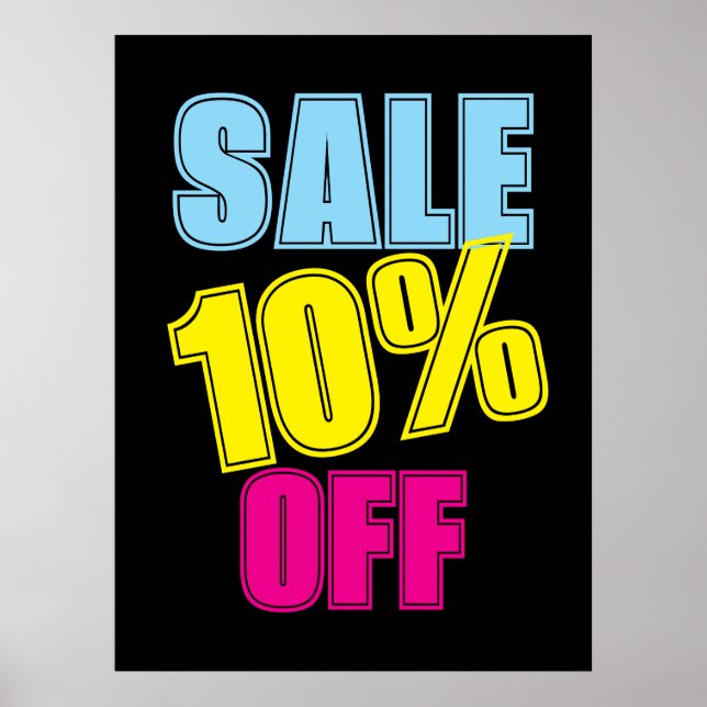 10% Sale Sign, Retail Store Signage, Colourful Sal Poster (Front)