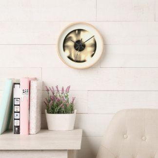 10" Sepia Iris Round, Brown Wooden Frame Clock