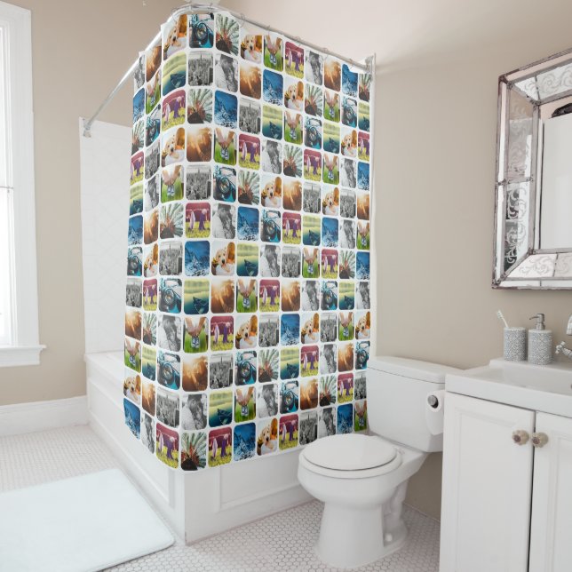 10 Square Photo Grid Template Rounded White Frame Shower Curtain (In Situ)