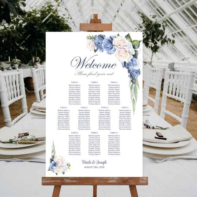 10 Table Blue White Rose Floral Seating Chart (Creator Uploaded)