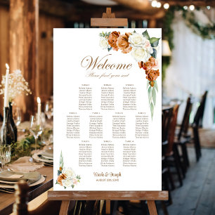 10 Table Burnt Orange White Floral Seating Chart