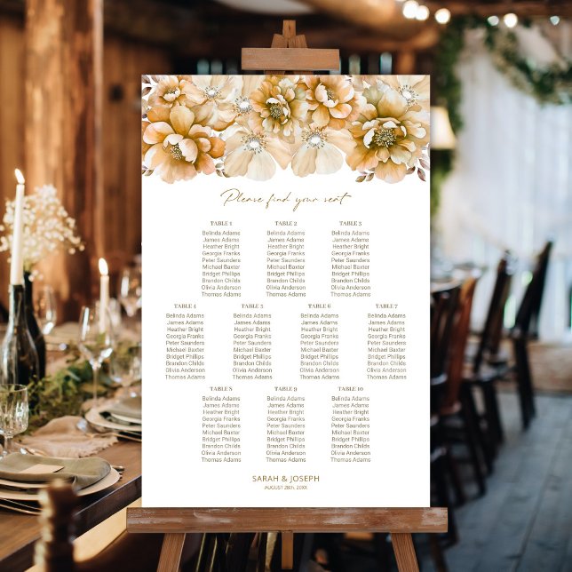 10 Table Orange Floral Wedding Seating Chart (Creator Uploaded)