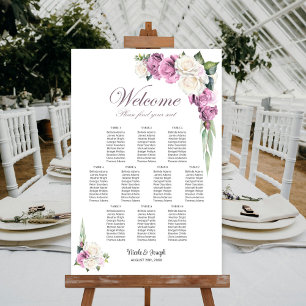10 Table Pink White Rose Floral Seating Chart