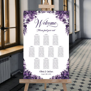 10 Table Purple Floral Wedding Seating Chart