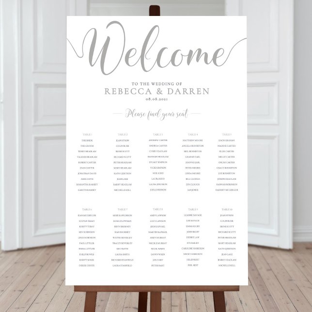 10 Table Silver Wedding Seating Chart (Creator Uploaded)