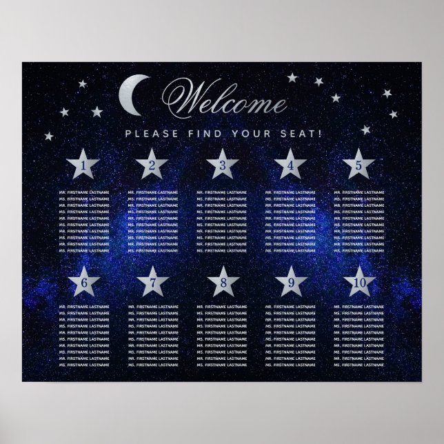 10 Table Stars Sky Celestial Wedding Seating Chart (Front)