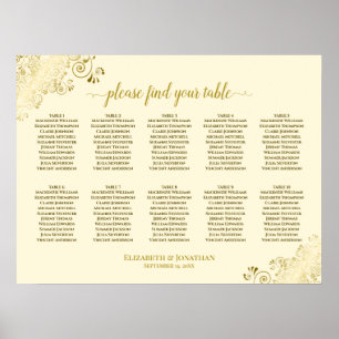 10 Table Wedding Seating Chart Cream & Gold Frills