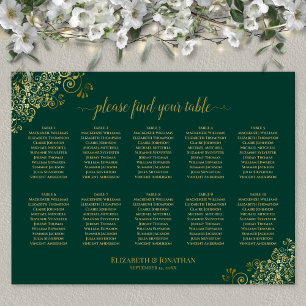 10 Table Wedding Seating Chart Emerald Green Gold