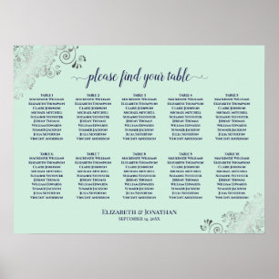 10 Table Wedding Seating Chart Mint Green & Navy