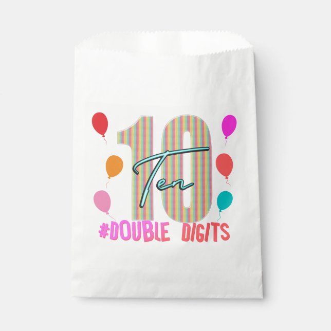 10 Ten Double Digits Birthday Girl Party  Favour Bags (Front)