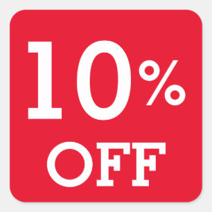 10% Ten Percent OFF discount sale white red Square Sticker