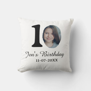 10 th birthday photo bold letter kids name date st cushion