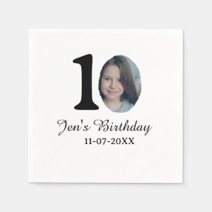 10 th birthday photo bold letter kids name date st napkin
