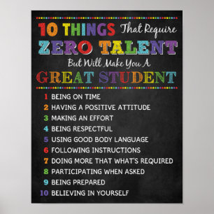 10 Things To Be A great Student Classroom Poster