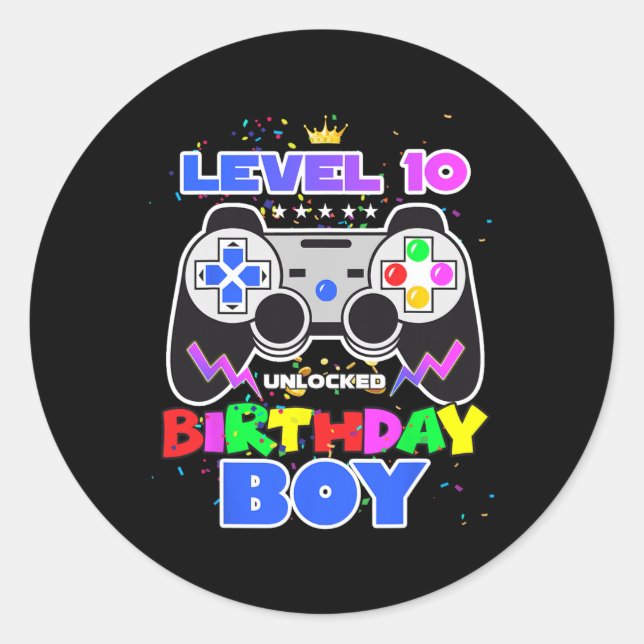 10 Unlocked Birthday Boy Video Game 10th Birthday  Classic Round Sticker (Front)