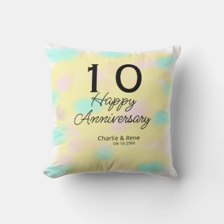 10 wedding anniversary yellow pastel name retro bo cushion