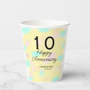 10 wedding anniversary yellow pastel name retro bo paper cups