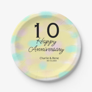 10 wedding anniversary yellow pastel name retro bo paper plate