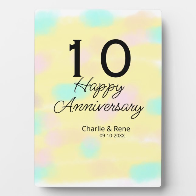 10 wedding anniversary yellow pastel name retro bo plaque (Front)