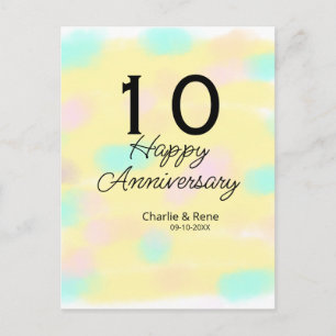 10 wedding anniversary yellow pastel name retro bo postcard