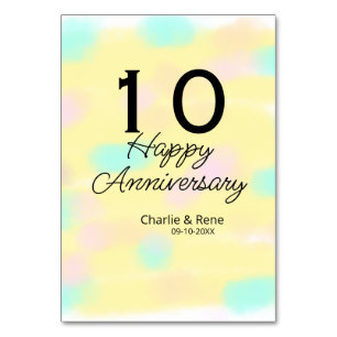10 wedding anniversary yellow pastel name retro bo table number