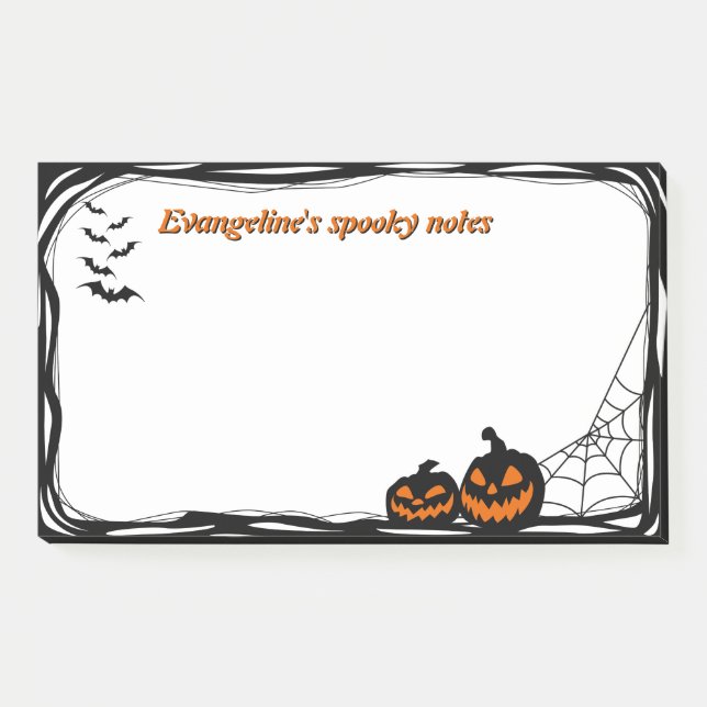 10"x6" Bats, pumpkin and spiderweb Post-it Notes (Front)