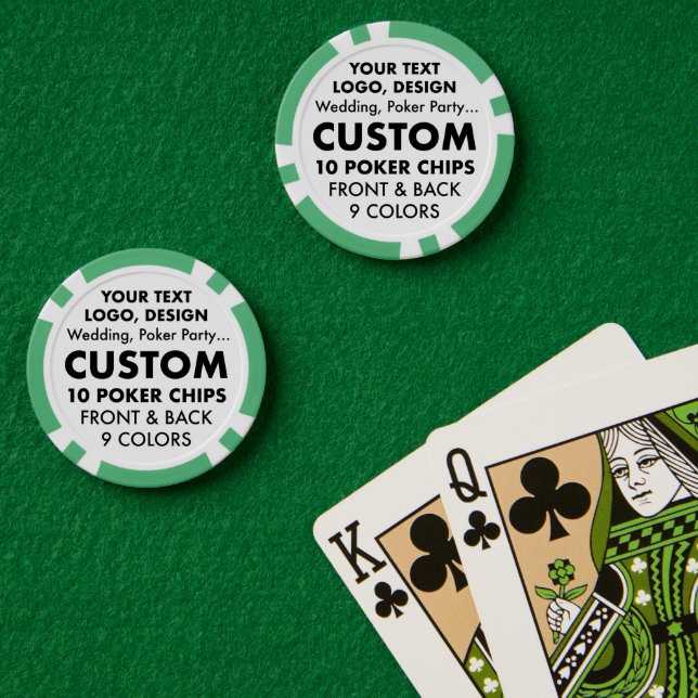 10 x Custom personalised GREEN Poker Chips (Poker Table (Double))