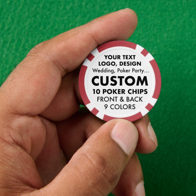 10 x Custom personalised RED Poker Chips (Hand)