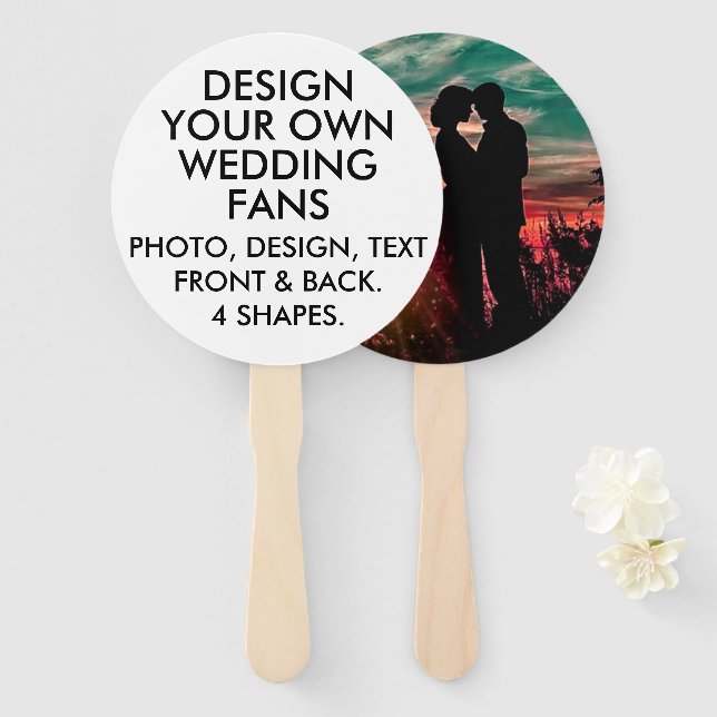 10 x Custom Personalised ROUND ECRU WEDDING FANS (Front and Back)