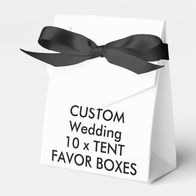 10 x Custom Wedding TENT FAVOR BOXES Black Ribbon (Front Side)
