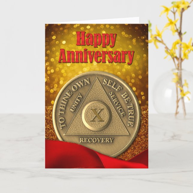 10 Year AA Coin Glitter Happy Anniversary Card (Yellow Flower)