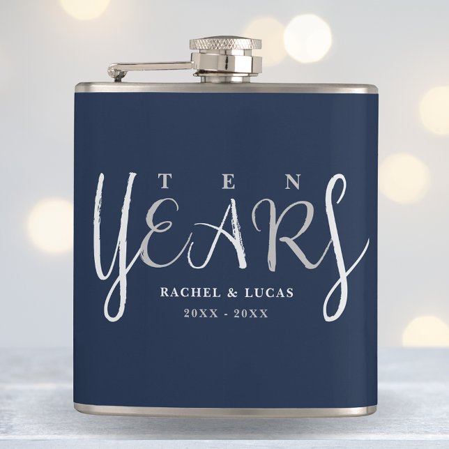10 Year Anniversary Gift Silver Blue Hip Flask (Creator Uploaded)