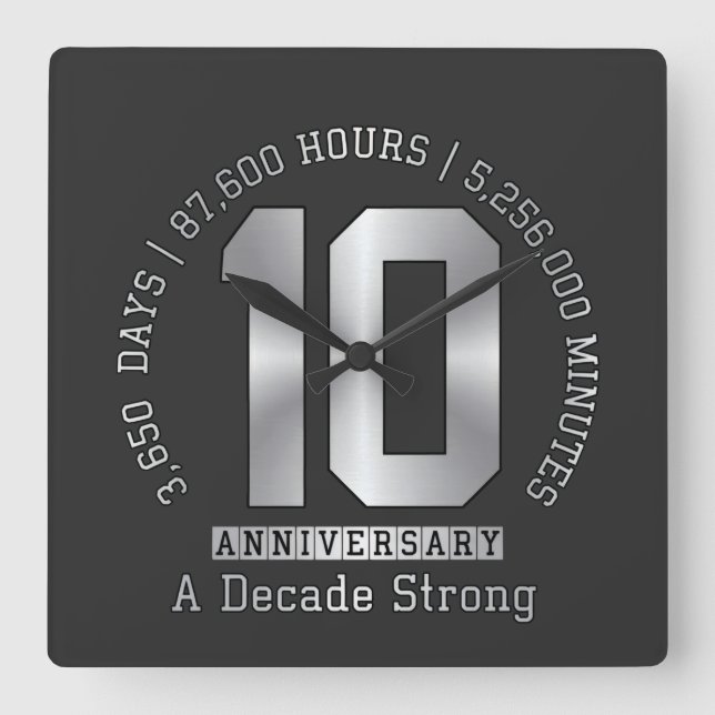 10 Year Anniversary Milestone - A Decade Strong  Square Wall Clock (Front)