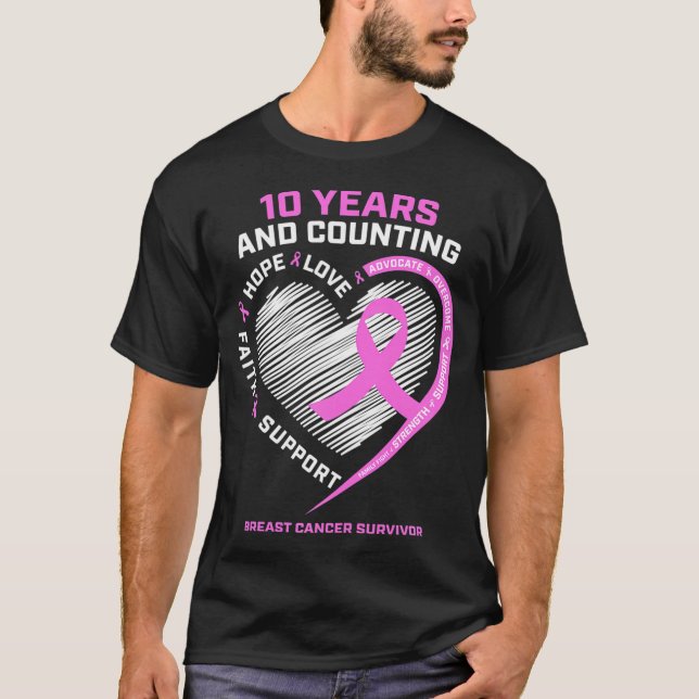 10 Year Breast Cancer Survivor For Women Cancer T-Shirt (Front)