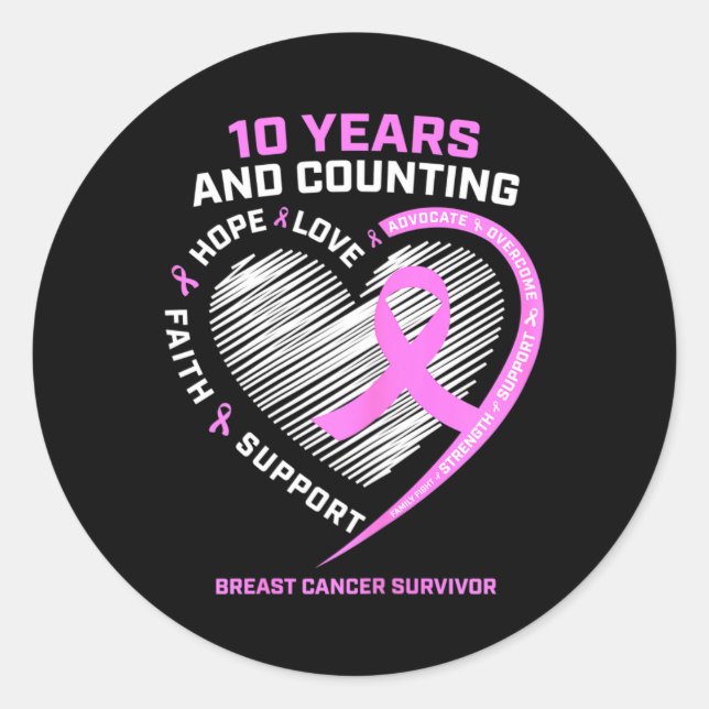 10 Year Breast Cancer Survivor Gifts For Women Can Classic Round Sticker (Front)