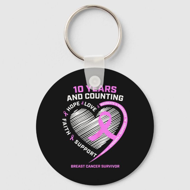 10 Year Breast Cancer Survivor Gifts For Women Can Key Ring (Front)