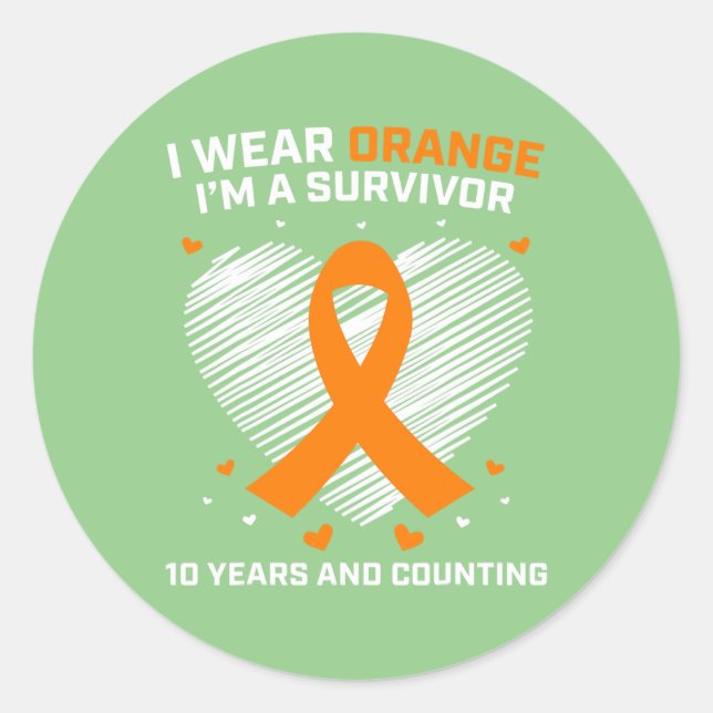 10 Year Cancer Free Leukaemia Survivor Gifts Orang Classic Round Sticker (Front)
