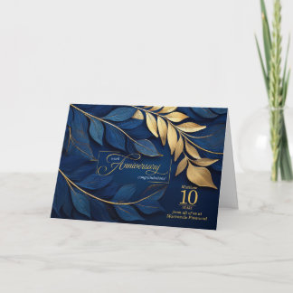 10 Year Employee Anniversary Blue Botanical CUSTOM Card