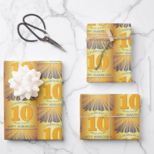 10 Year   Golden Ray 12 Step Anniversary Wrapping Paper Sheet