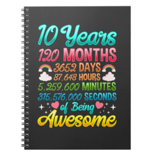 10 Year old 120 Months 10th Birthday Party Rainbow Notebook