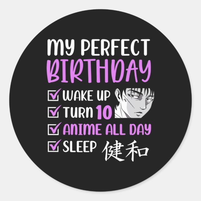 10 Year Old Anime Birthday Party 10th Boy Girl Ten Classic Round Sticker (Front)