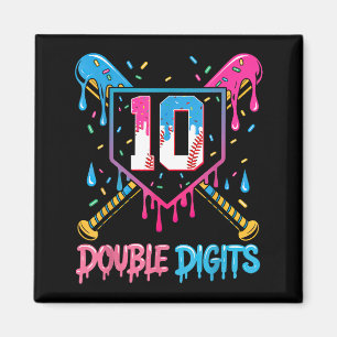 10 Year Old Baseball Drip Ice Cream 10th Bday Doub Magnet