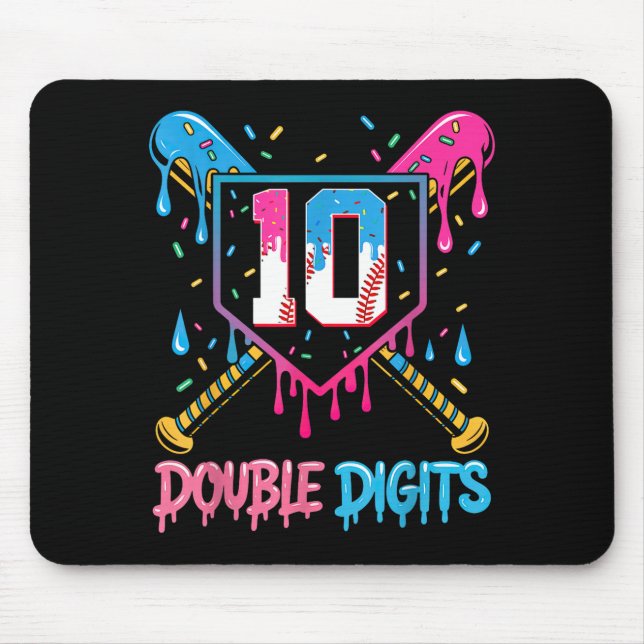 10 Year Old Baseball Drip Ice Cream 10th Bday Doub Mouse Pad (Front)