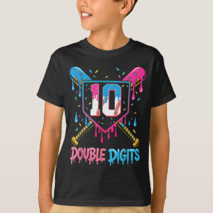 10 Year Old Baseball Drip Ice Cream 10th Bday Doub T-Shirt