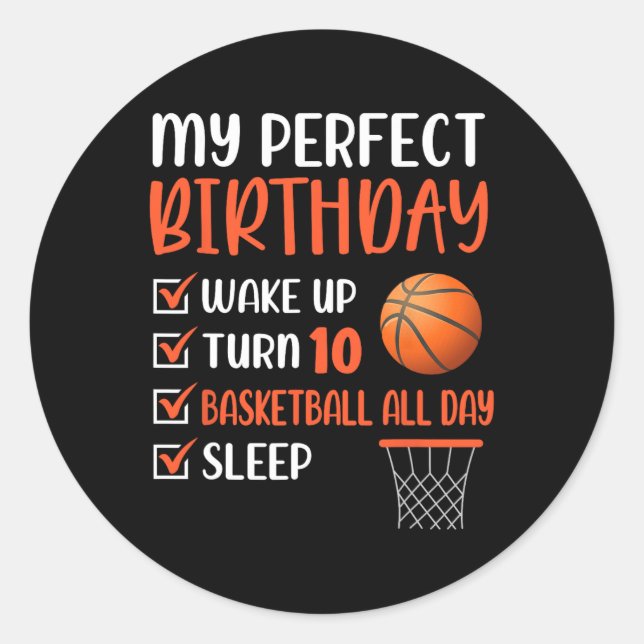 10 Year Old Basketball Birthday Party 10th Boy Bda Classic Round Sticker (Front)