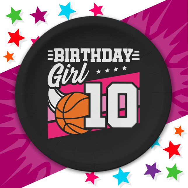 10 Year Old Basketball Party 10th Birthday Girl Paper Plate (Creator Uploaded)