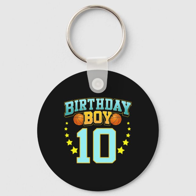 10 Year Old Basketball Player 10th Birthday Party  Key Ring (Front)