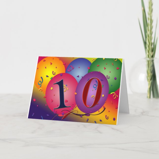 10 year old birthday balloons! card (Front)
