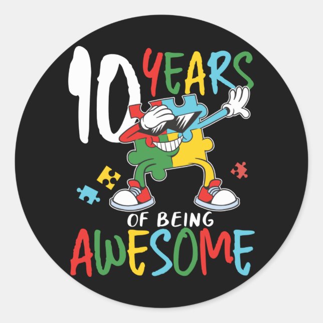 10 Year Old Birthday Boy Or Girl Autism Awareness Classic Round Sticker (Front)