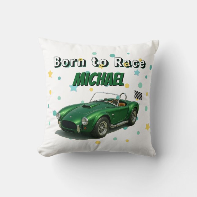 10 Year Old Birthday Party Green Racing Car Cushion (Front)